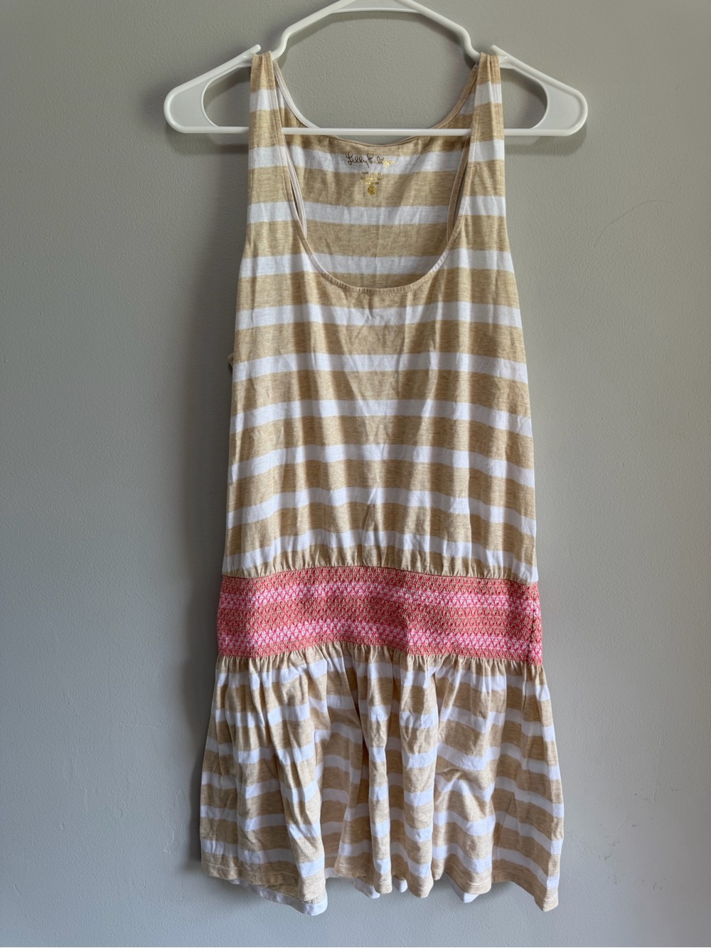 Lilly Pulitzer Tideline Dress Medium Heathered Sand Bar Sandy Smocked Striped